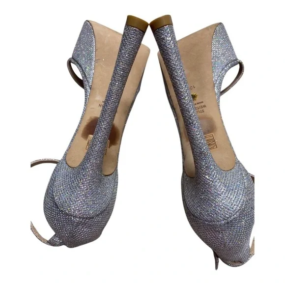 Stuart Weitzman Nudistcurve Hollywood Glitter Platform High Heel Sandals 10.5